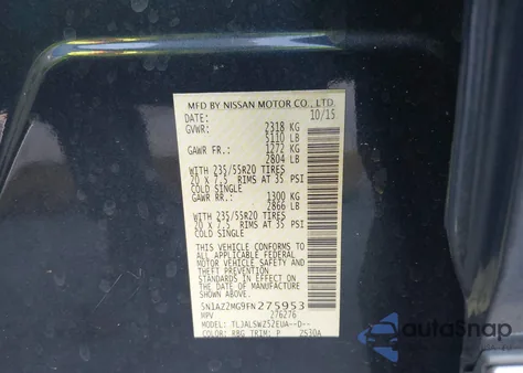 2015 Nissan Murano S/Sl/Sv/Platinum из США, поврежденный, VIN 5N1AZ2MG9FN275953